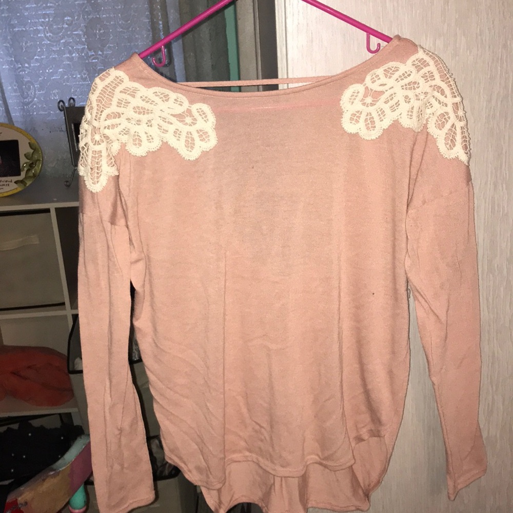 Pink open back top with lace detail